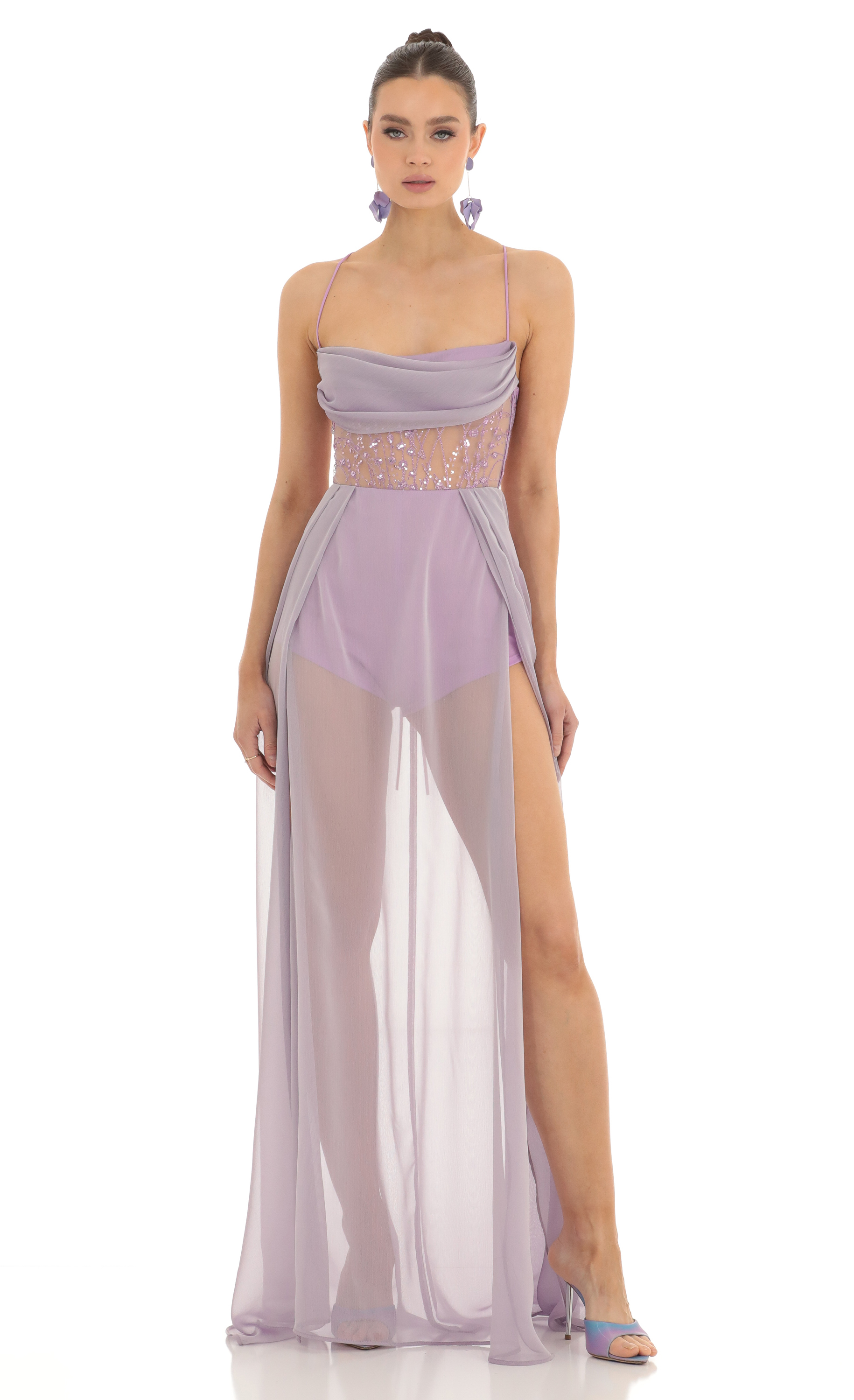 Chiffon Sheer Maxi Dress in Lavender