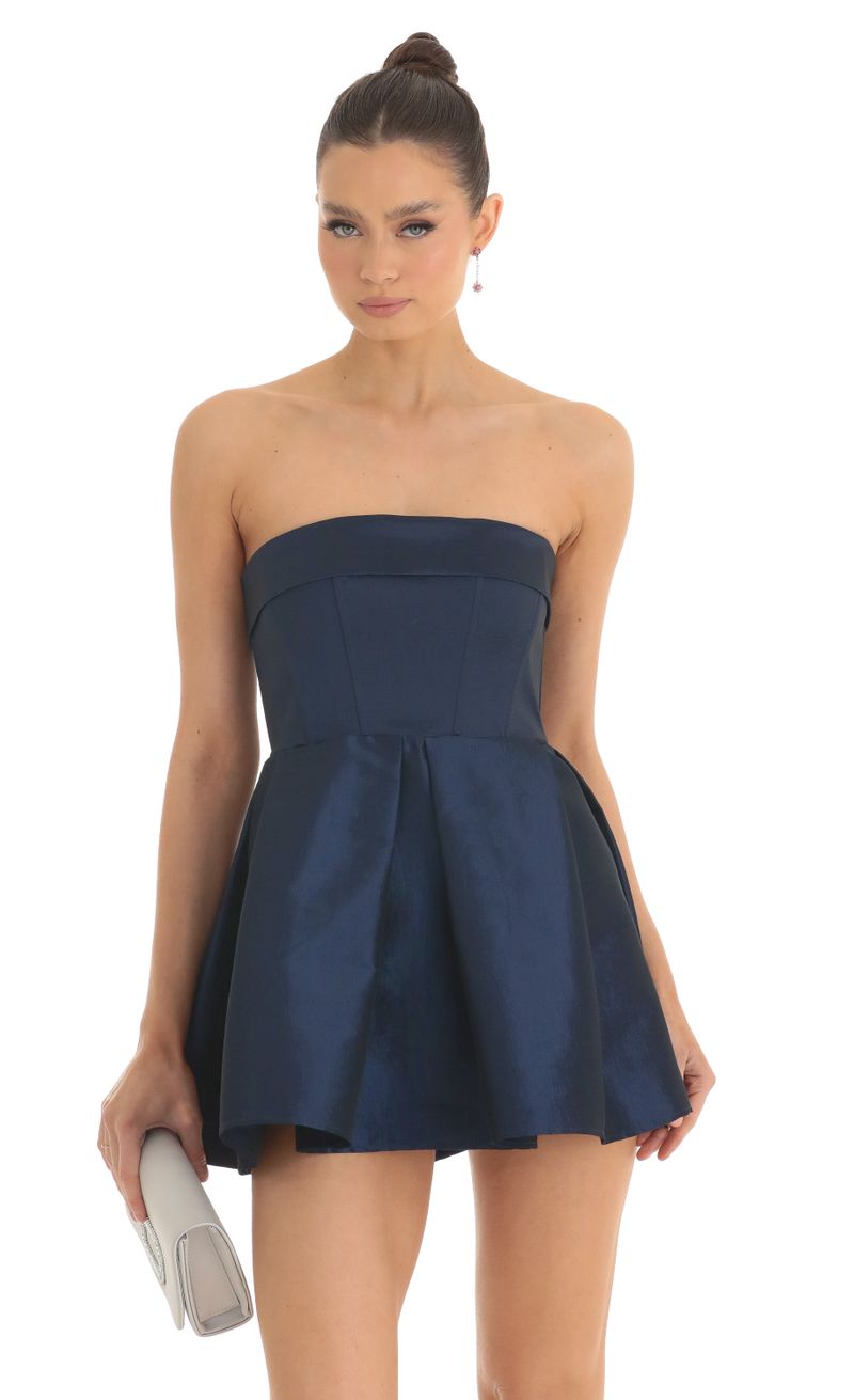 Thelia A-LIne Strapless Dress in Navy Blue | LUCY IN THE SKY