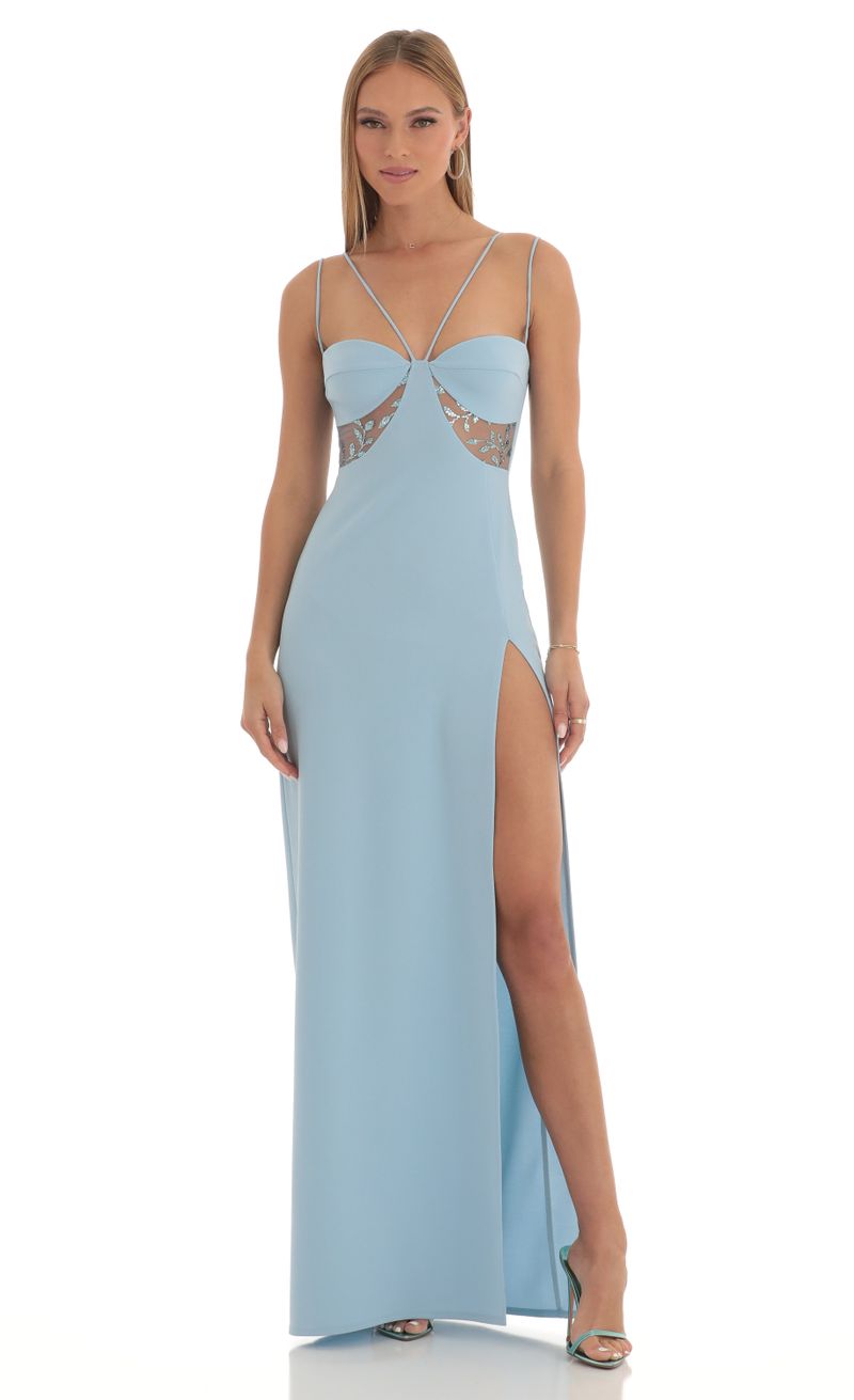 Sequin Cutout Maxi Dress in Blue | LUCY IN THE SKY