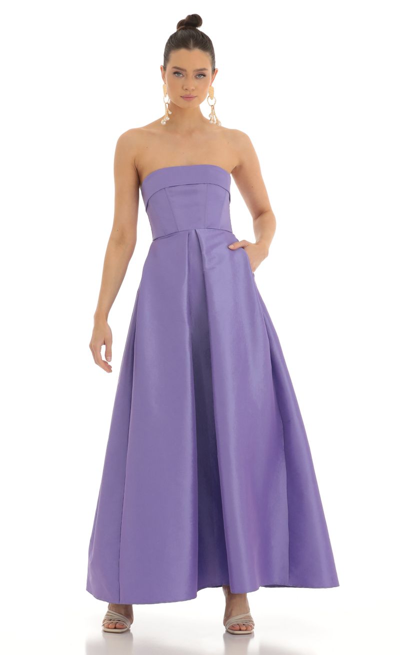 Kerran Strapless Corset Maxi Dress in Purple