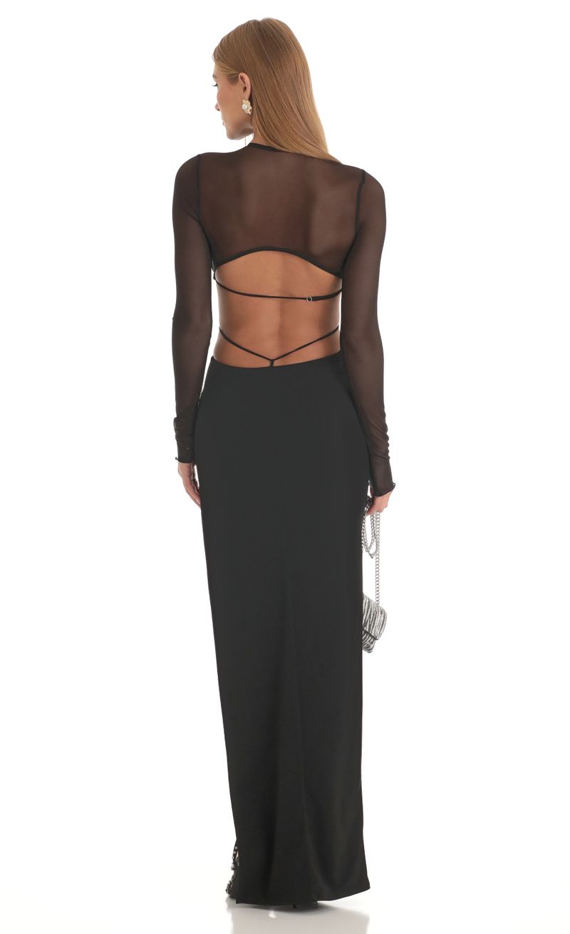 Rhialyn Mini Dress - Long Sleeve Sheer Dress in Black