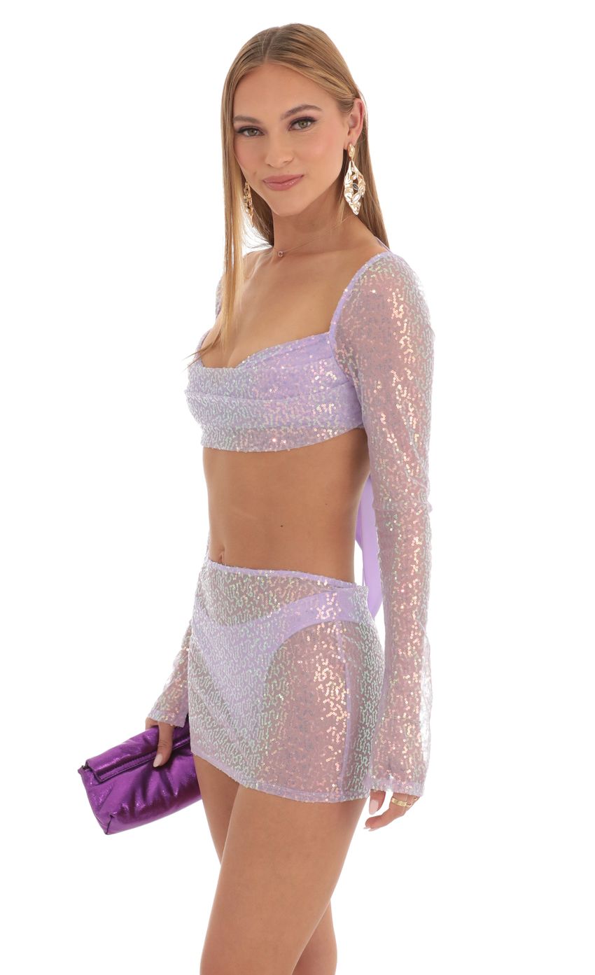 Picture Melinda Sequin Three Piece Skirt Set in Lavender. Source: https://media-img.lucyinthesky.com/data/Feb23/850xAUTO/09ff0338-bc6d-4faa-b060-f38c032295b1.jpg