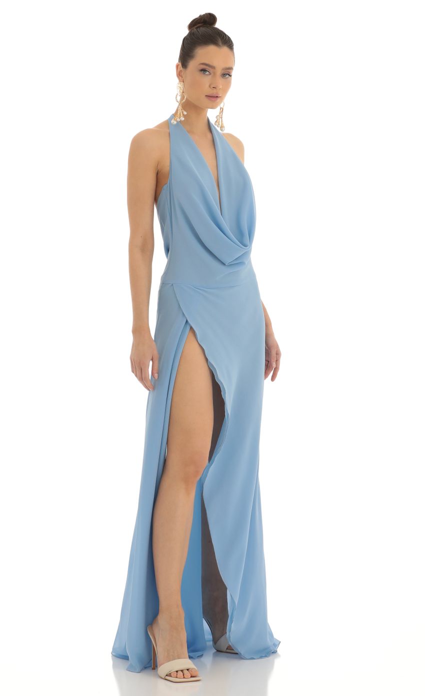 Picture Draped Open Back Maxi Dress in Blue. Source: https://media-img.lucyinthesky.com/data/Feb23/850xAUTO/0b4b4975-2efc-4164-ac20-4545b29d828c.jpg