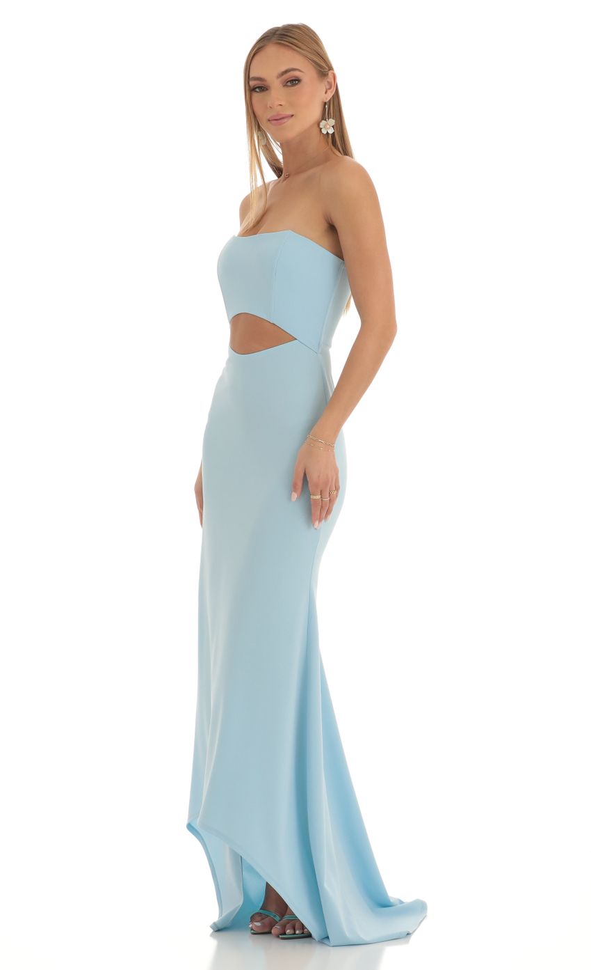 Picture Crepe High Low Maxi Dress in Blue. Source: https://media-img.lucyinthesky.com/data/Feb23/850xAUTO/13327415-9273-444c-a463-369832c18549.jpg
