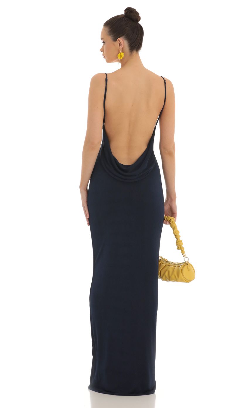 Picture Draped Back Maxi Dress in Navy. Source: https://media-img.lucyinthesky.com/data/Feb23/850xAUTO/151a3622-6aad-41d2-93ec-1c431d1ee33b.jpg