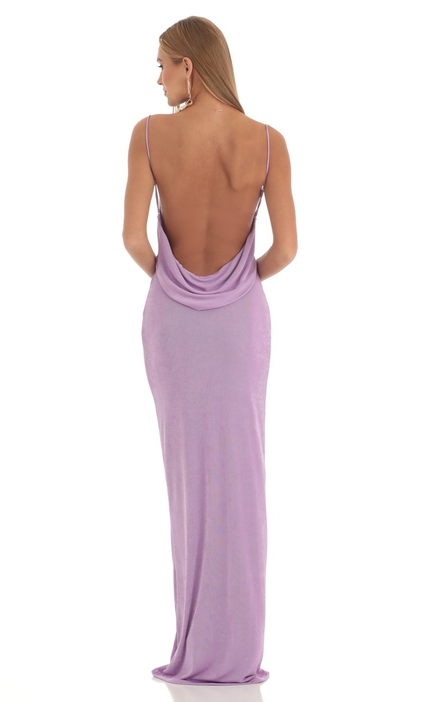 Picture Draped Back Maxi Dress in Purple. Source: https://media-img.lucyinthesky.com/data/Feb23/850xAUTO/1eaa67e3-b211-45c1-b0be-1b11734d1ff5.jpg