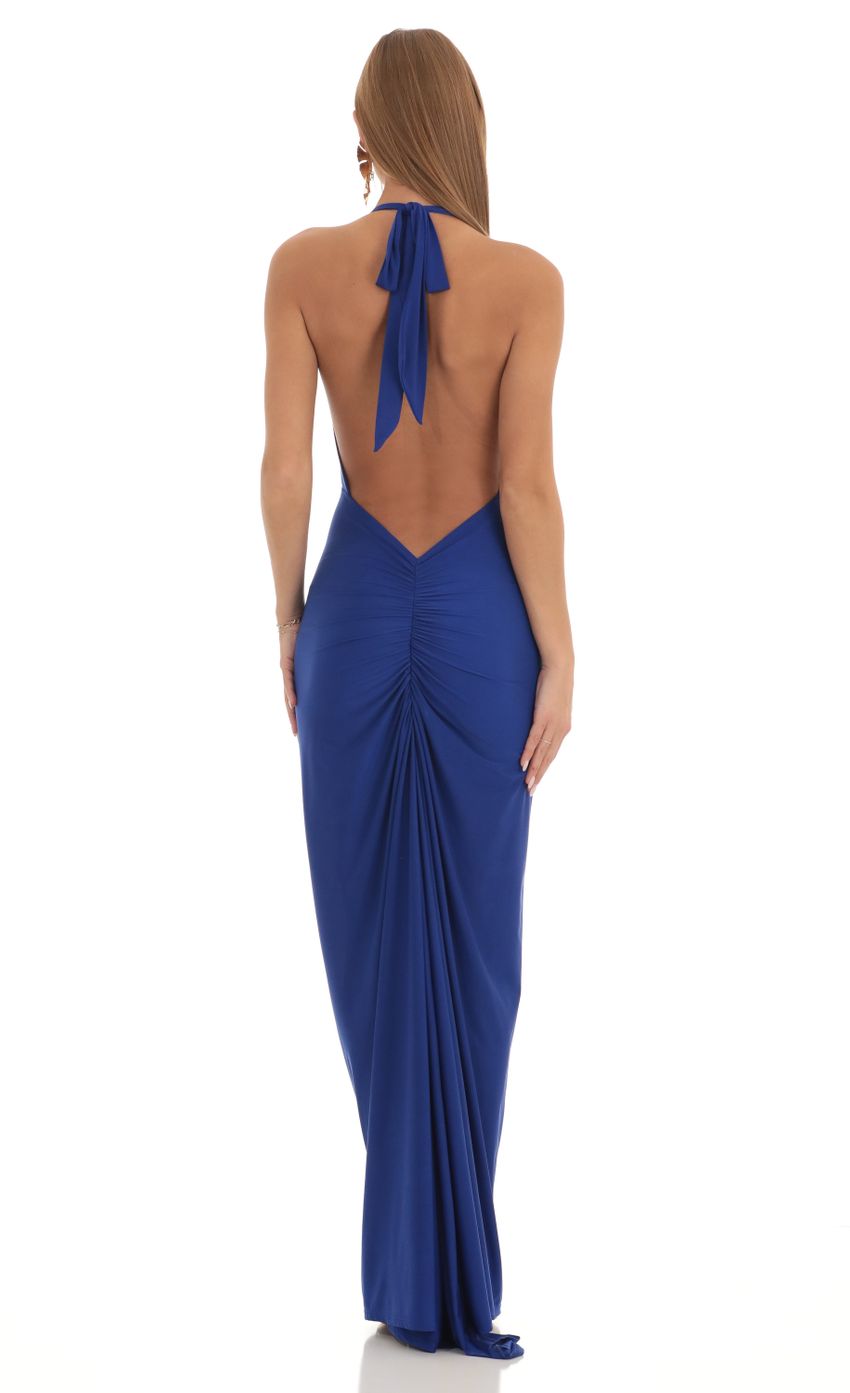 Picture Gathered Back Halter BodyCon Maxi Dress in Royal Blue. Source: https://media-img.lucyinthesky.com/data/Feb23/850xAUTO/25bb2feb-72fe-45c2-a5dd-d3853c332510.jpg