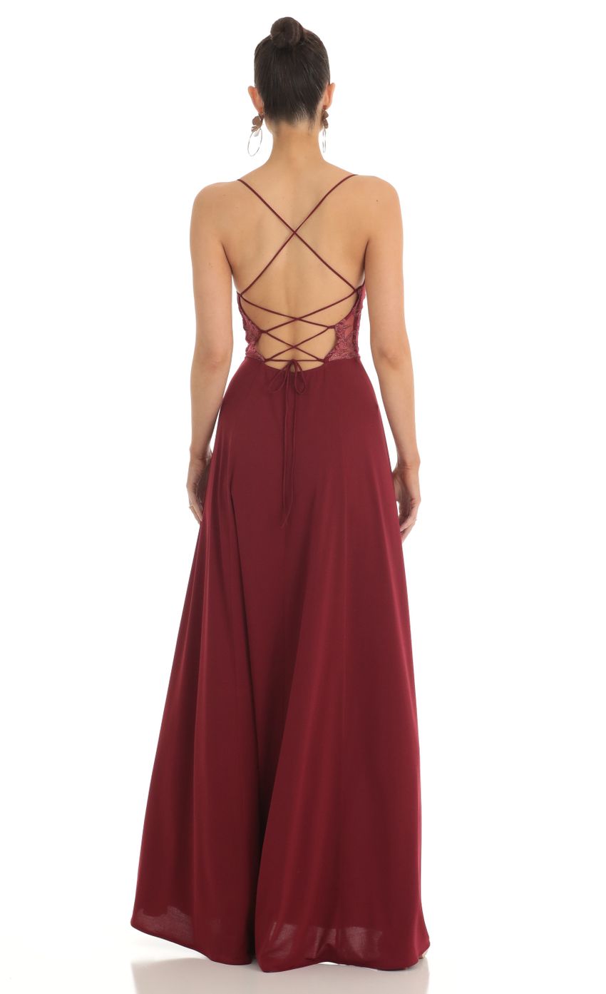 Picture Floral Waist Slit Maxi Dress in Dark Red. Source: https://media-img.lucyinthesky.com/data/Feb23/850xAUTO/279cdc57-1990-440f-bbc5-2e8493979c99.jpg