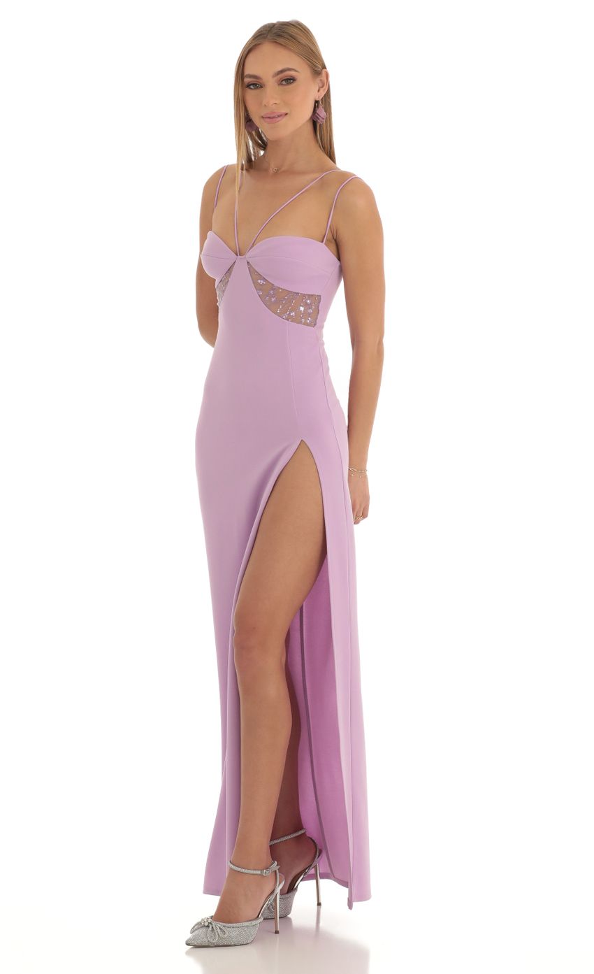 Picture Sequin Cutout Maxi Dress in Purple. Source: https://media-img.lucyinthesky.com/data/Feb23/850xAUTO/390966cd-fcda-4aae-bacf-562ec0a7478b.jpg