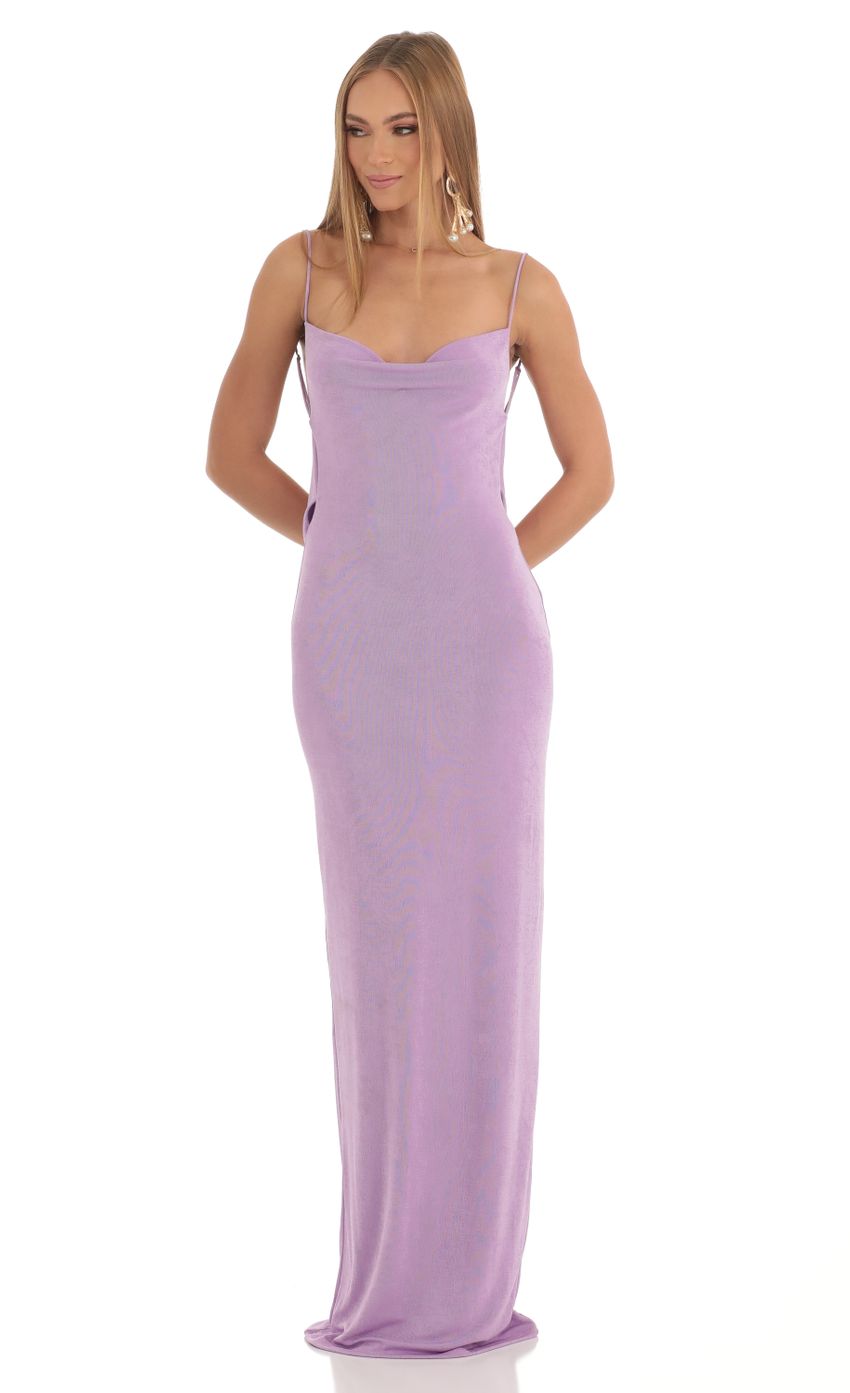 Picture Draped Back Maxi Dress in Purple. Source: https://media-img.lucyinthesky.com/data/Feb23/850xAUTO/3b376af2-9f77-4abf-9142-ba4d5efa9cdf.jpg