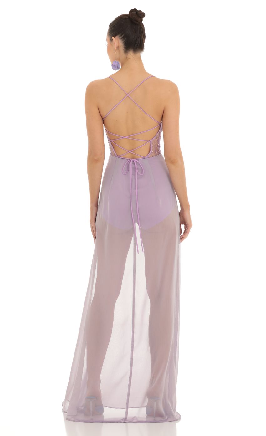 Picture Chiffon Sheer Maxi Dress in Lavender. Source: https://media-img.lucyinthesky.com/data/Feb23/850xAUTO/41630a30-c8e4-473f-b679-0f4e27d77898.jpg