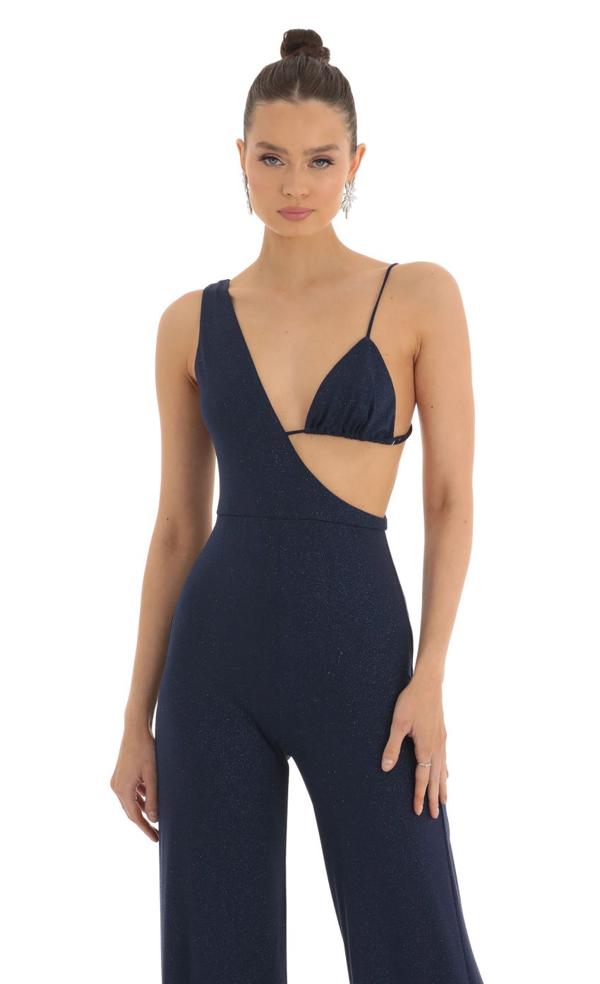 Picture Late To The Party Glitter Bikini Jumpsuit in Navy. Source: https://media-img.lucyinthesky.com/data/Feb23/850xAUTO/43a60d47-3c03-46aa-b3bb-831a622823ea.jpg
