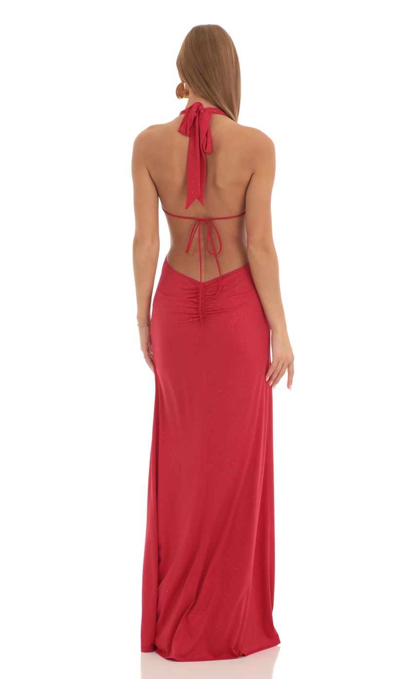 Picture Shimmer Front Slit Open Back Maxi Dress in Red. Source: https://media-img.lucyinthesky.com/data/Feb23/850xAUTO/479e5532-5409-4140-8150-73b39da7d7b5.jpg