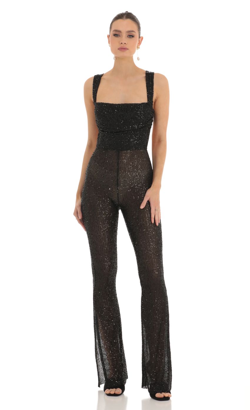Picture Sequin Back Bow Tie Slit Jumpsuit in Black. Source: https://media-img.lucyinthesky.com/data/Feb23/850xAUTO/4b2b0207-f8aa-43c1-ac66-afb658b9161e.jpg