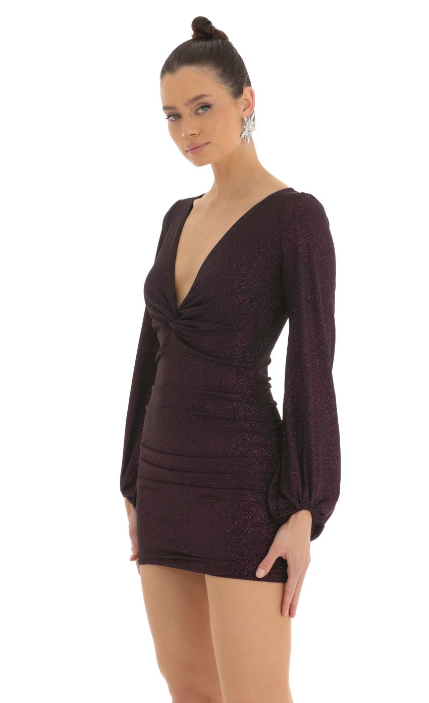 Picture Long Sleeve Ruched Dress in Black and Pink Shimmer. Source: https://media-img.lucyinthesky.com/data/Feb23/850xAUTO/4c63db6a-f4c9-4286-83f8-d696e8ea3727.jpg
