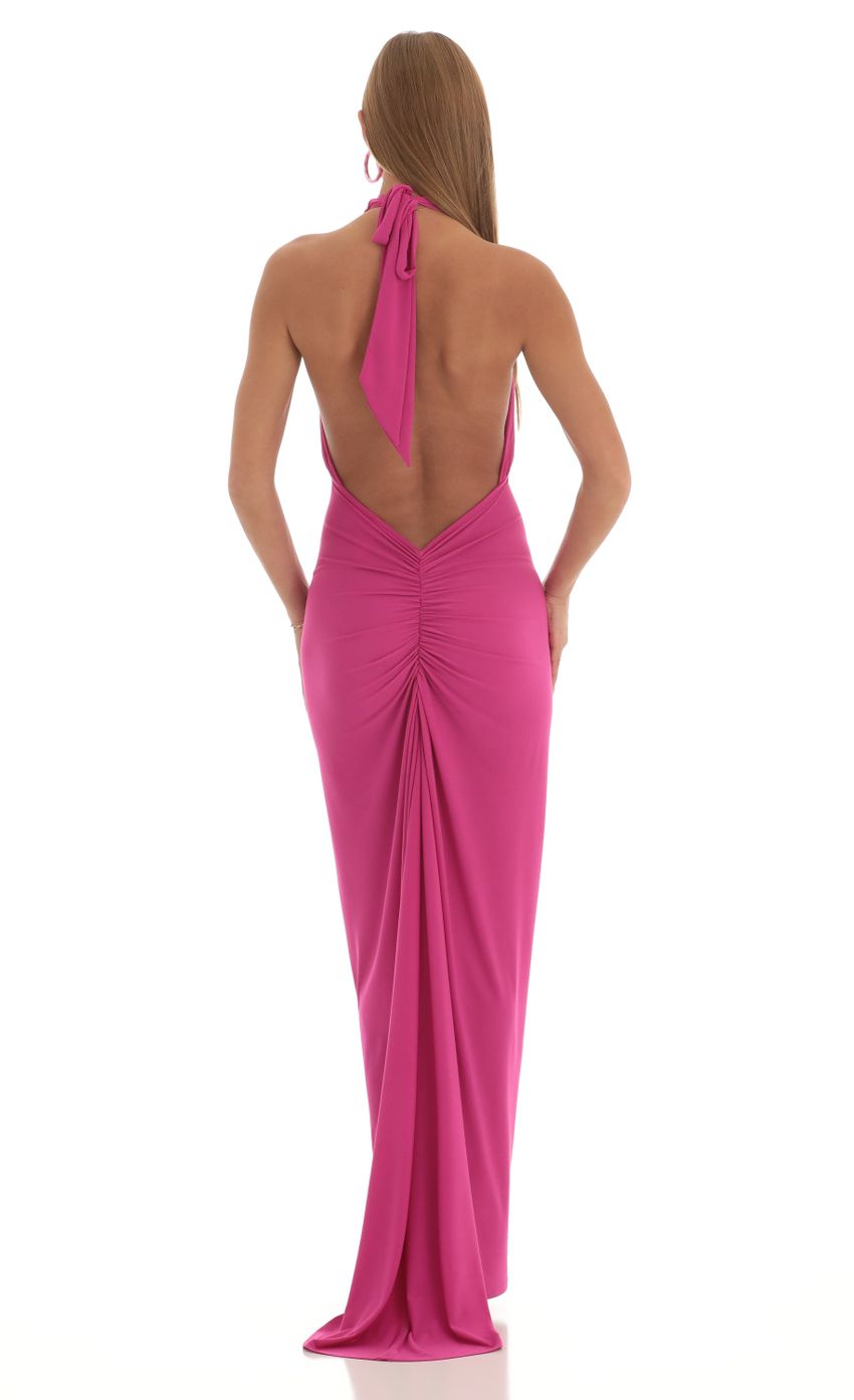 Picture Front Cross Halter Maxi Dress in Pink. Source: https://media-img.lucyinthesky.com/data/Feb23/850xAUTO/5cba3018-65aa-47b0-b232-786da5298b9b.jpg