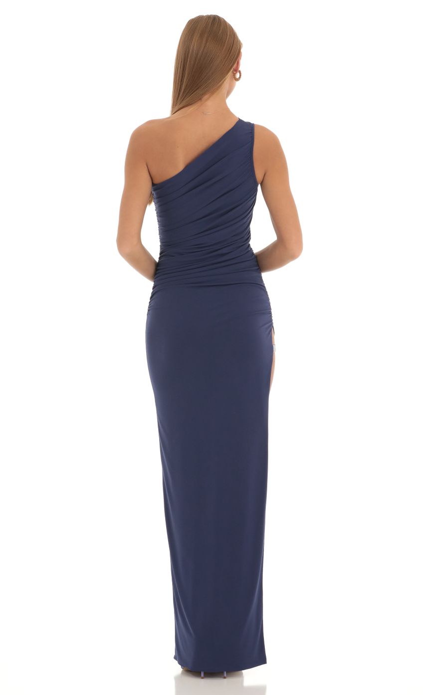 Picture Rhinestone Slit One Shoulder Maxi Dress in Navy. Source: https://media-img.lucyinthesky.com/data/Feb23/850xAUTO/5ea81bd0-e34e-4af3-8631-6403ac593e2f.jpg