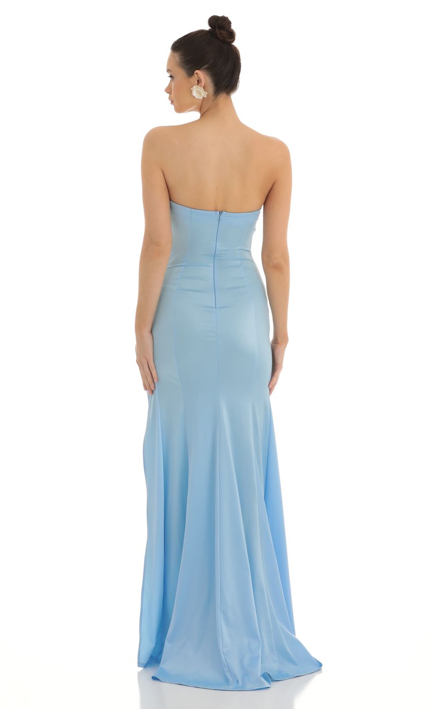 Picture Strapless Satin Maxi Dress in Blue. Source: https://media-img.lucyinthesky.com/data/Feb23/850xAUTO/61415f4c-532e-41fb-bd85-415889c3715e.jpg