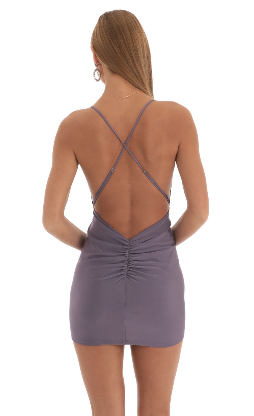 Picture Ruched Bodycon Dress in Purple. Source: https://media-img.lucyinthesky.com/data/Feb23/850xAUTO/623afe7c-4fe3-456b-aaf5-9b9d20f99e68.jpg