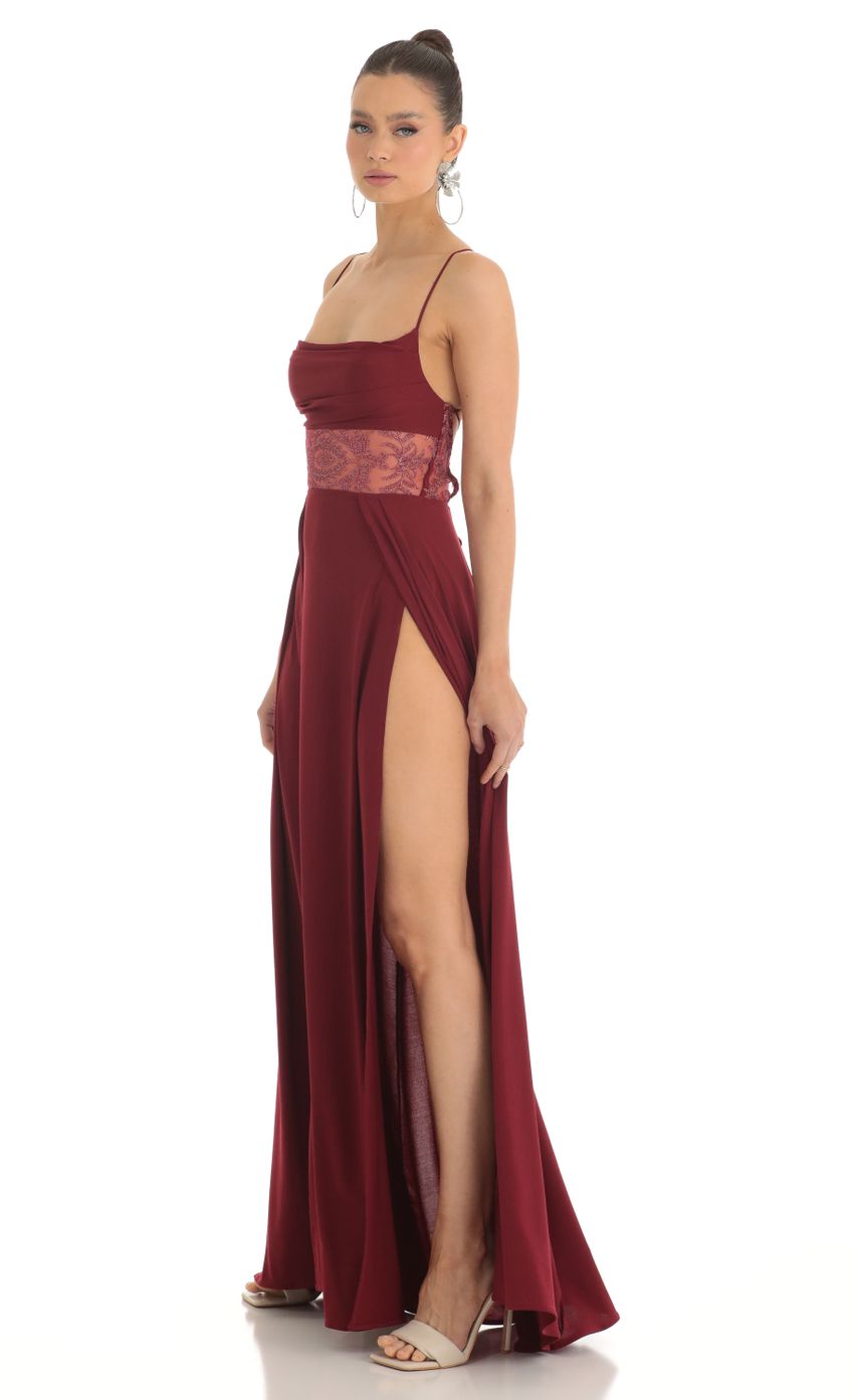 Picture Floral Waist Slit Maxi Dress in Dark Red. Source: https://media-img.lucyinthesky.com/data/Feb23/850xAUTO/70936c44-29dd-4b02-83f8-7e2050ff32d0.jpg