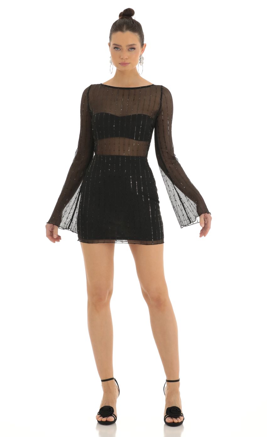 Picture Sequin Striped Long Sleeve Dress in Black. Source: https://media-img.lucyinthesky.com/data/Feb23/850xAUTO/78b4b5bf-05d7-41b6-8daf-4072426e6d72.jpg