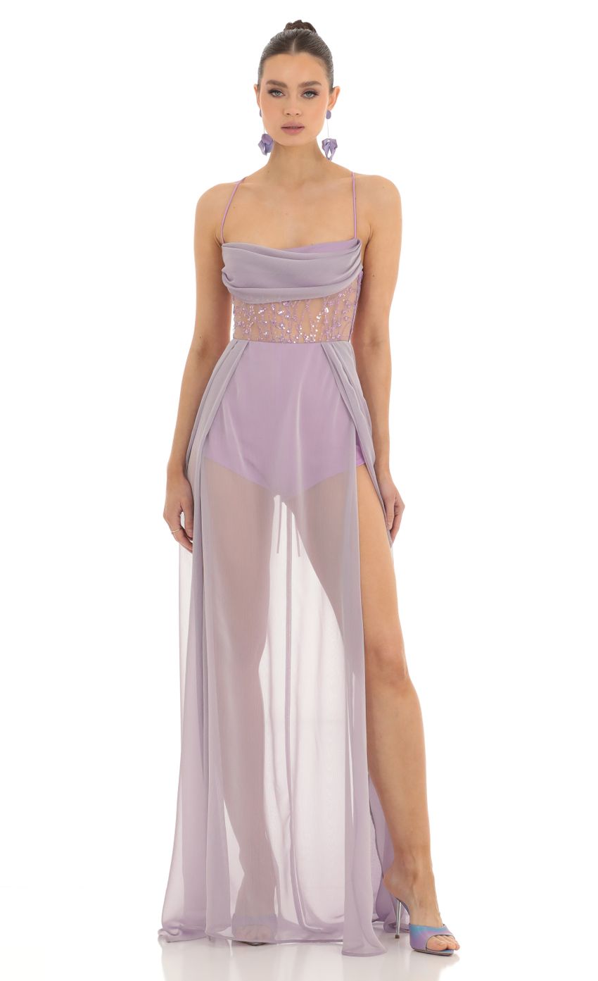 Picture Chiffon Sheer Maxi Dress in Lavender. Source: https://media-img.lucyinthesky.com/data/Feb23/850xAUTO/7b50bb3f-7b4d-4ac3-b7cb-8fc062dd99bc.jpg