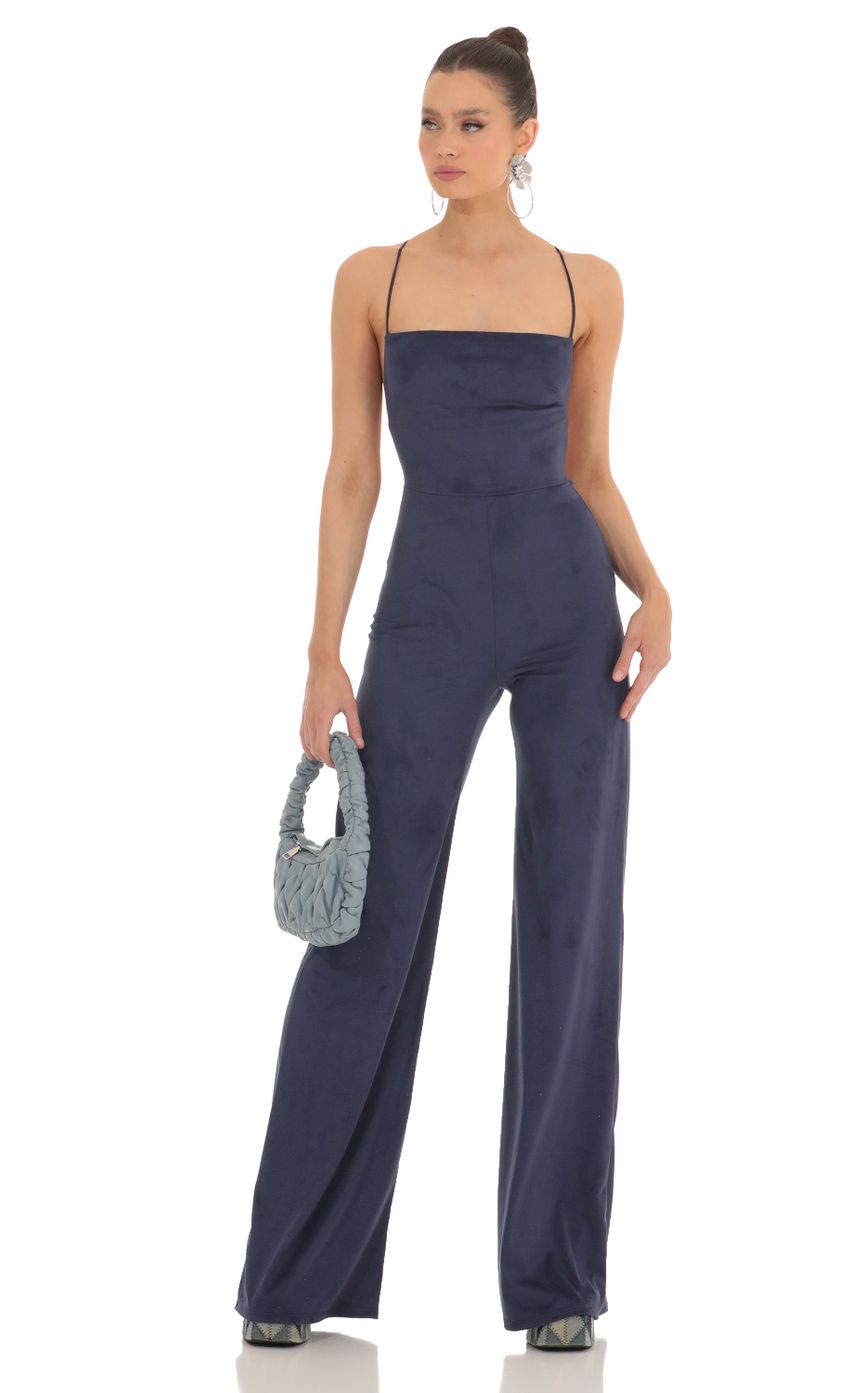 Picture Suede Wide Leg Jumpsuit in Navy. Source: https://media-img.lucyinthesky.com/data/Feb23/850xAUTO/85d38d16-9a54-434f-8119-0426d7f9a84a.jpg