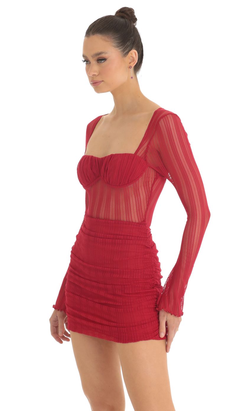 Picture Sheer Mesh Long Sleeve Dress in Red. Source: https://media-img.lucyinthesky.com/data/Feb23/850xAUTO/8623df26-b2f5-4123-b0d5-56807841517c.jpg