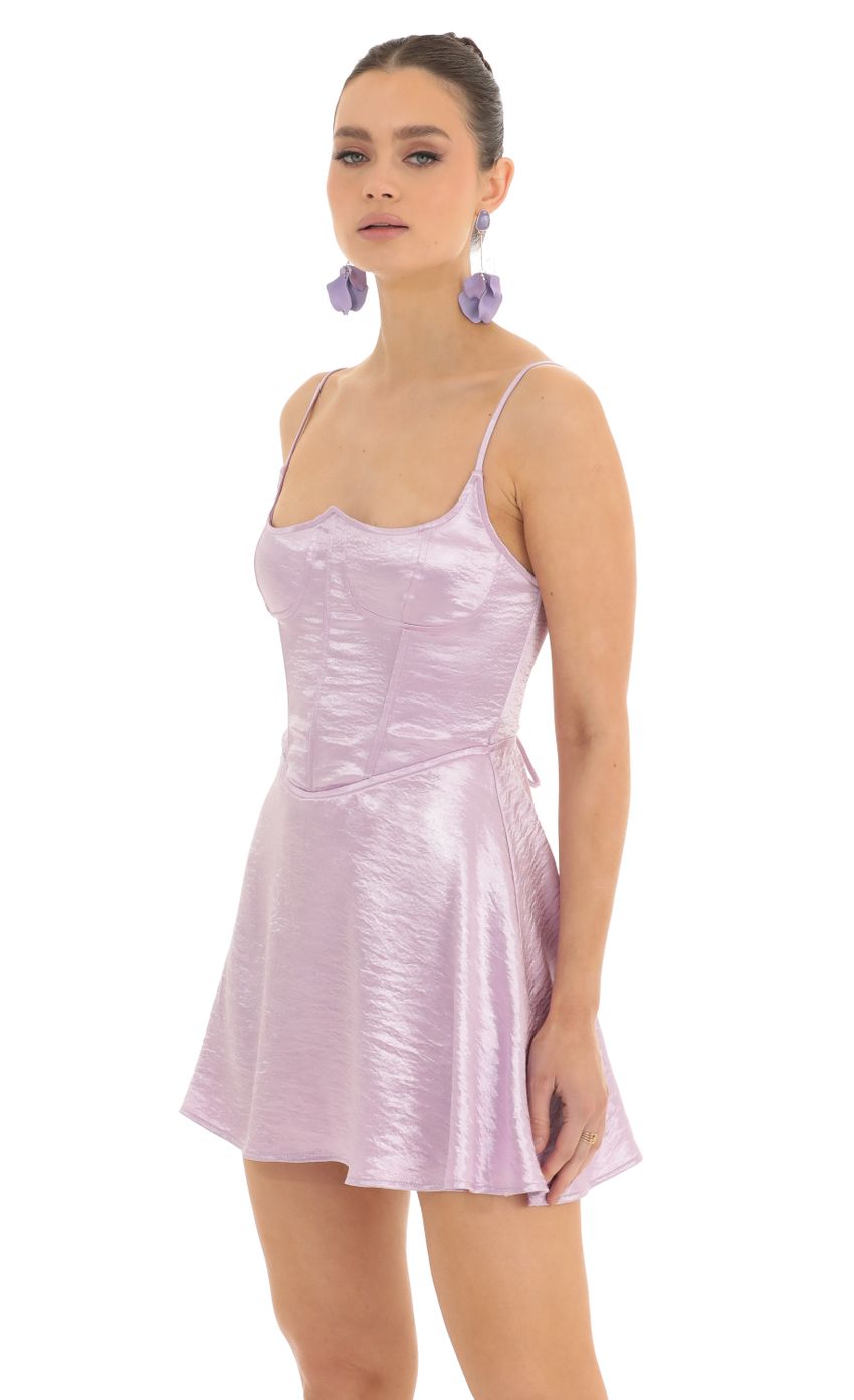 Picture Satin Corset Fit and Flare Dress in Lavender. Source: https://media-img.lucyinthesky.com/data/Feb23/850xAUTO/94aa6b3f-d186-4c54-99c7-7764019b712c.jpg