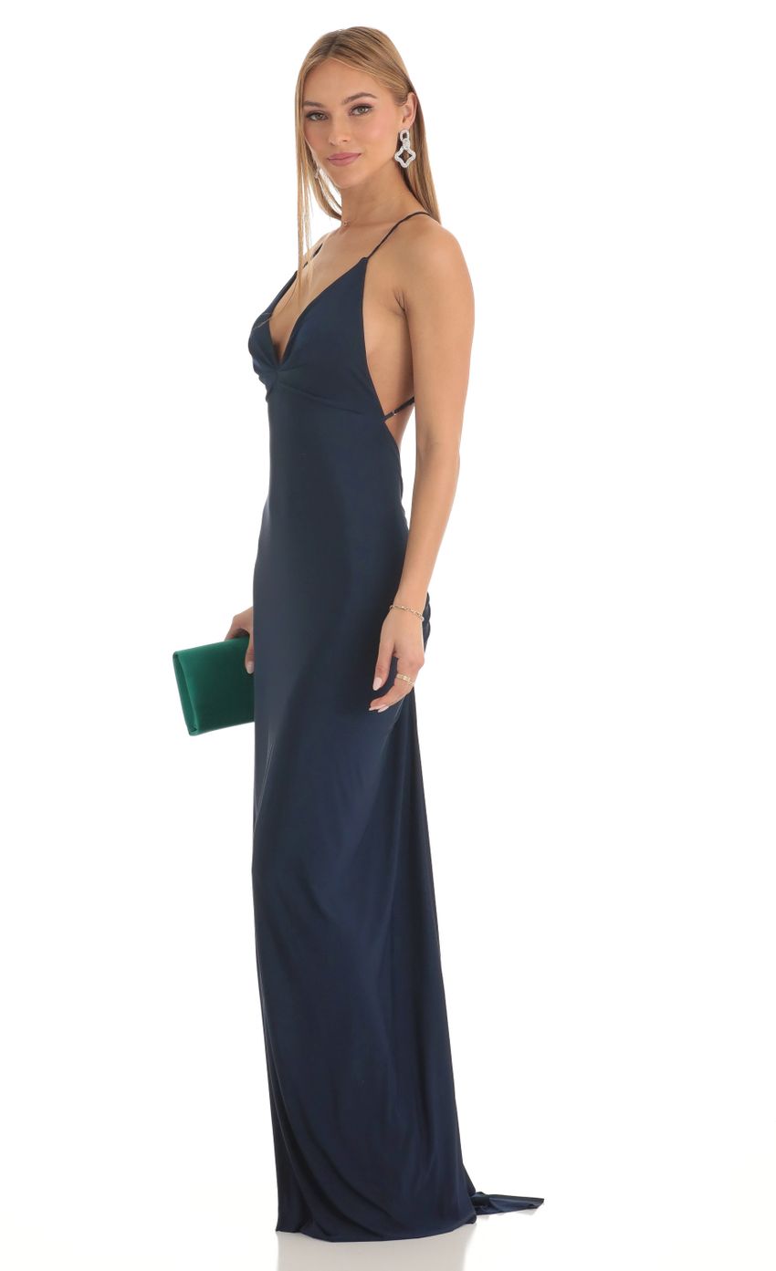 Picture Gathered Cross Back Maxi Dress in Navy. Source: https://media-img.lucyinthesky.com/data/Feb23/850xAUTO/9cec27f6-f095-4083-aa61-7d279a8c997d.jpg