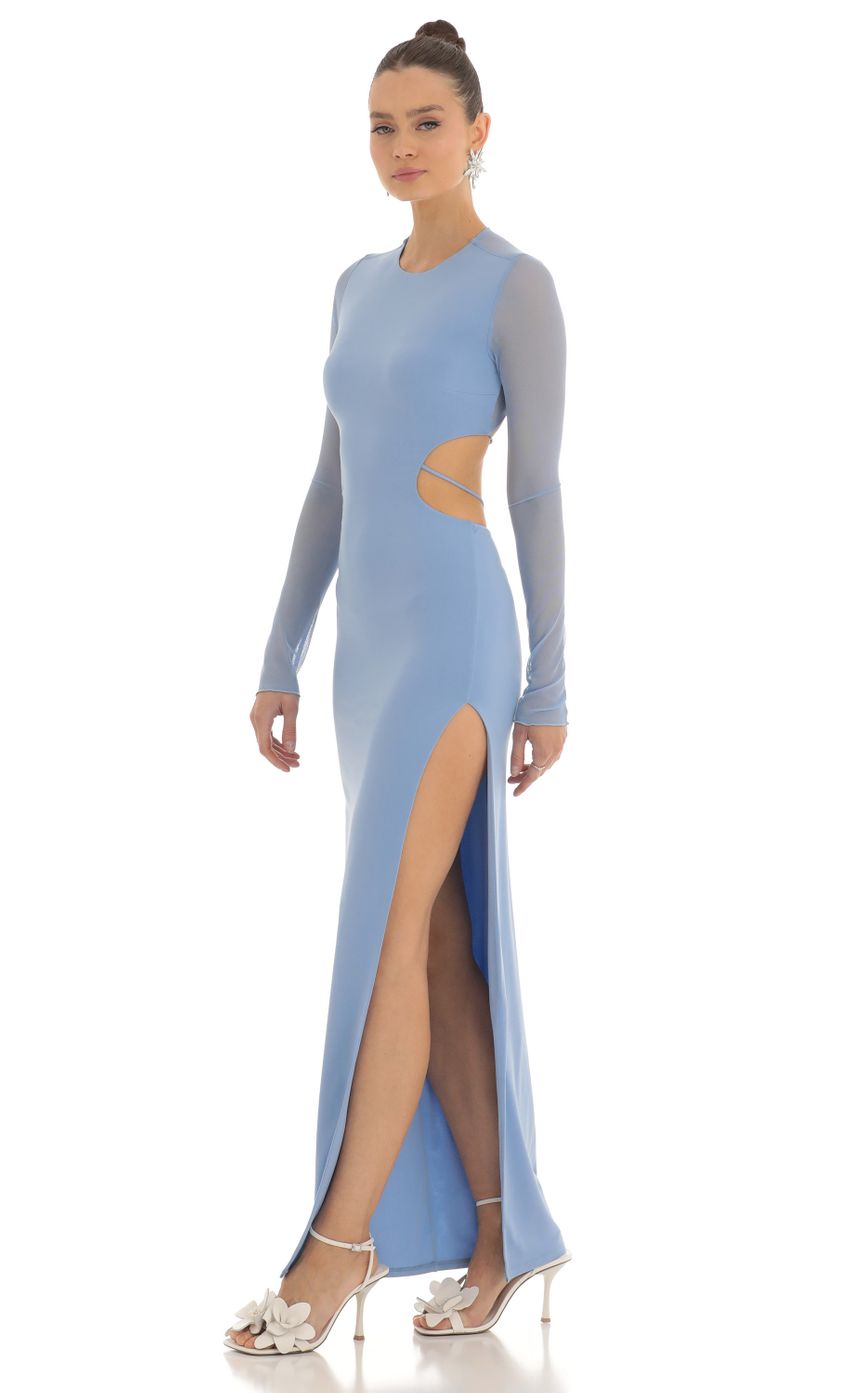 Picture Long Sleeve Open Back Dress in Blue. Source: https://media-img.lucyinthesky.com/data/Feb23/850xAUTO/a572f8a4-2622-4803-b1c7-f6461009ded3.jpg
