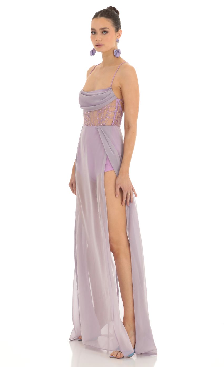 Picture Chiffon Sheer Maxi Dress in Lavender. Source: https://media-img.lucyinthesky.com/data/Feb23/850xAUTO/a58d65ae-58be-43a7-9af1-1fdf49dfe240.jpg