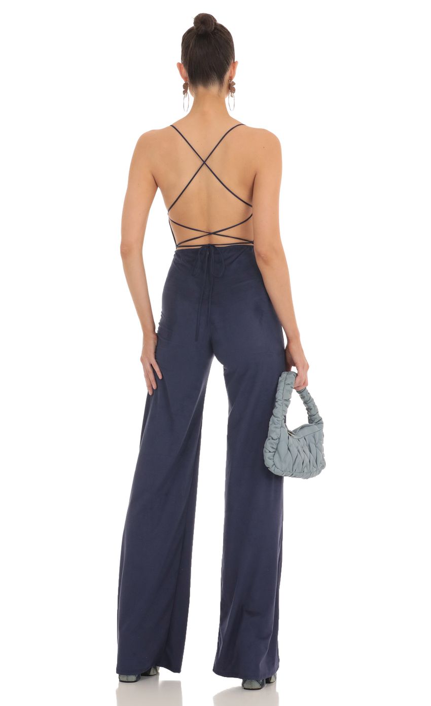 Picture Suede Wide Leg Jumpsuit in Navy. Source: https://media-img.lucyinthesky.com/data/Feb23/850xAUTO/ac90bc64-91a0-4bb6-9575-9f5a94289dee.jpg