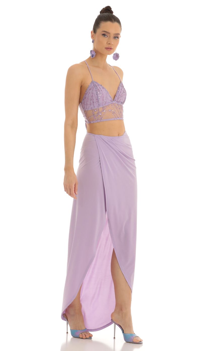 Picture Sequin Two Piece Maxi Skirt Set in Purple. Source: https://media-img.lucyinthesky.com/data/Feb23/850xAUTO/bd0cc627-b029-4479-a5c7-0474a5ad1885.jpg