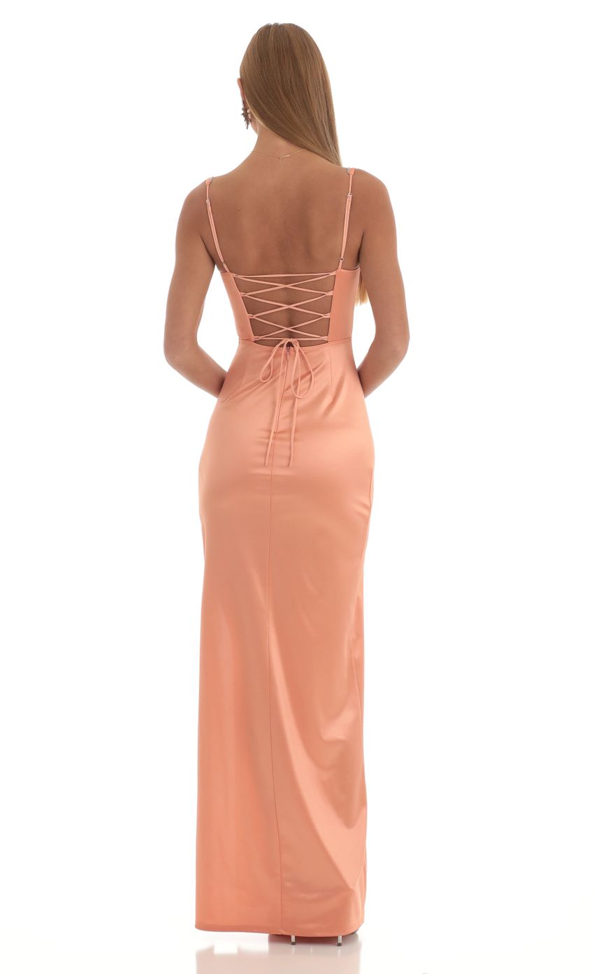 Picture Satin Rhinestone Maxi Dress in Peach. Source: https://media-img.lucyinthesky.com/data/Feb23/850xAUTO/d053bbd0-92a4-458a-81f4-9e5ac9b0679b.jpg