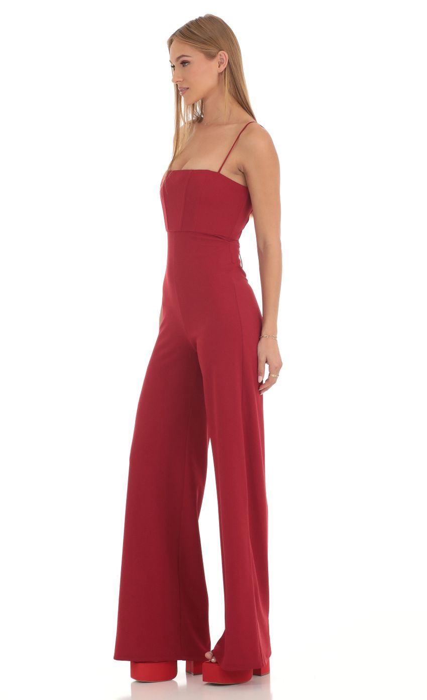 Picture Wide Leg Corset Jumpsuit in Red. Source: https://media-img.lucyinthesky.com/data/Feb23/850xAUTO/d0def60f-e99c-4b6d-a589-79aea60d352f.jpg
