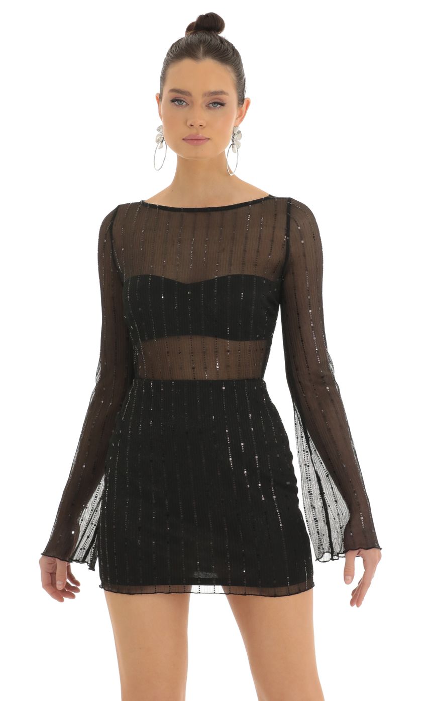 Picture Sequin Striped Long Sleeve Dress in Black. Source: https://media-img.lucyinthesky.com/data/Feb23/850xAUTO/e0d79fd3-8cb2-401d-85db-f272a5a5fb04.jpg