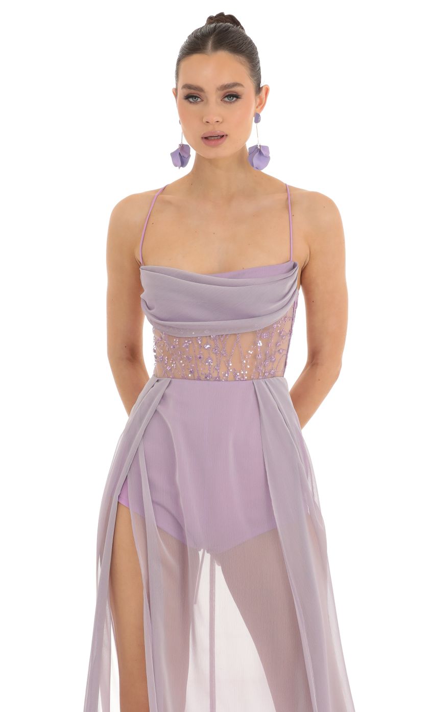 Picture Chiffon Sheer Maxi Dress in Lavender. Source: https://media-img.lucyinthesky.com/data/Feb23/850xAUTO/e9626da5-47d1-4194-877c-0e678d1c68bf.jpg