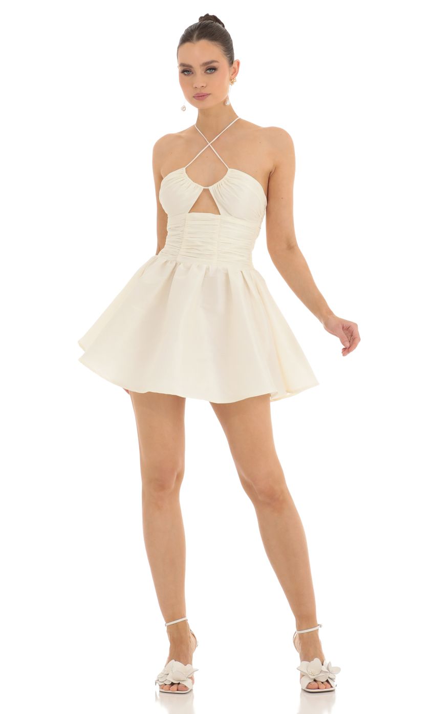 Picture Ruched Front Cross Dress in Cream. Source: https://media-img.lucyinthesky.com/data/Feb23/850xAUTO/f0511034-2254-46c3-b62e-26a2724e9548.jpg