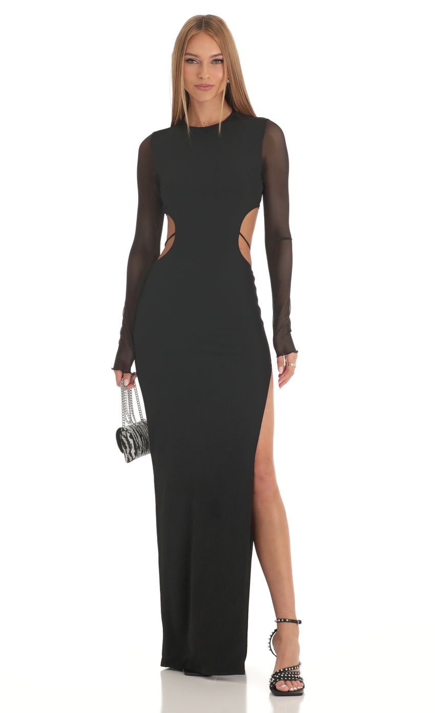 Picture Long Sleeve Sheer Back Dress in Black. Source: https://media-img.lucyinthesky.com/data/Feb23/850xAUTO/f9f53303-3be1-4774-89f0-ff68841fbdf3.jpg