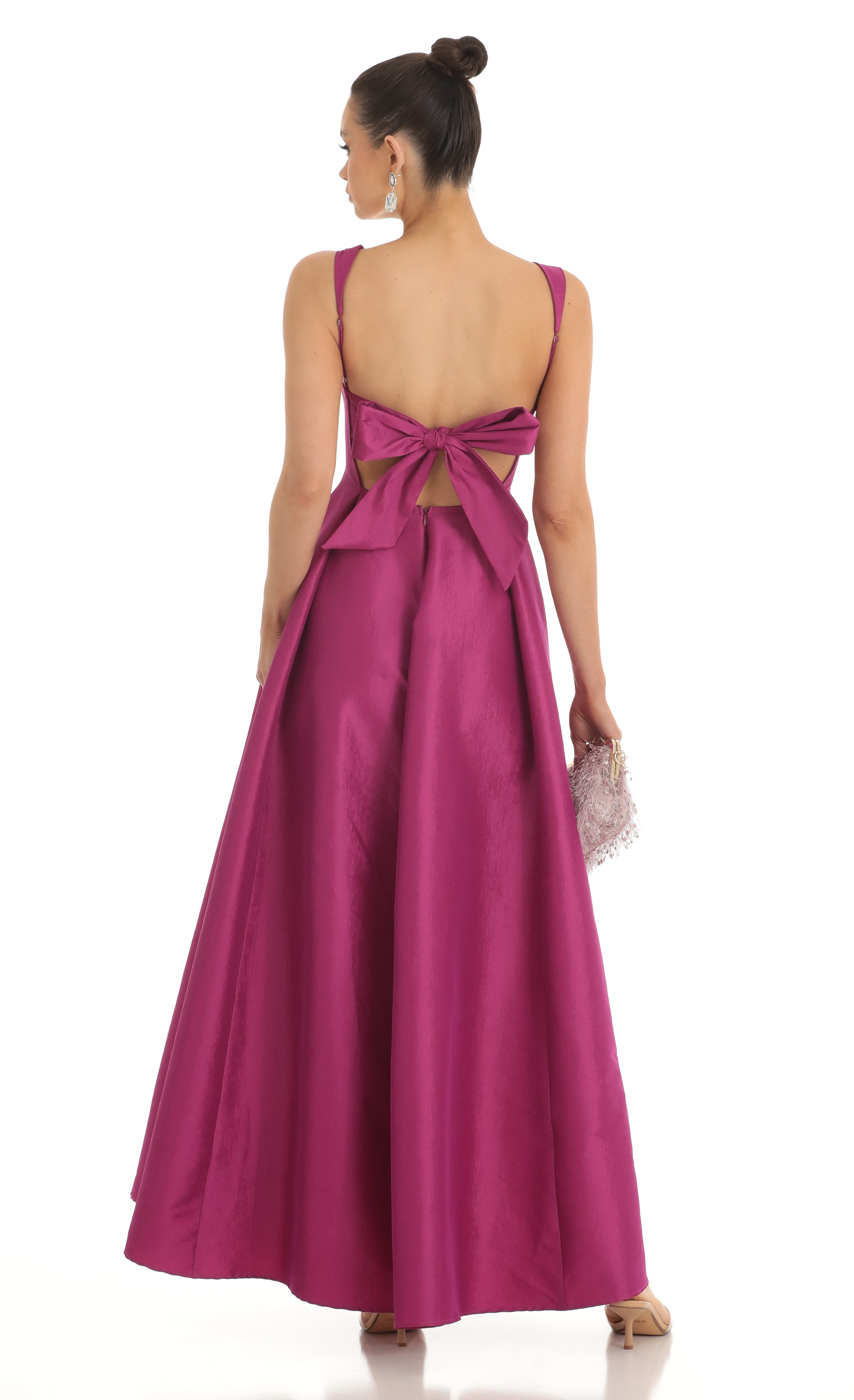 Fit and Flare Maxi Dress in Dark Pink