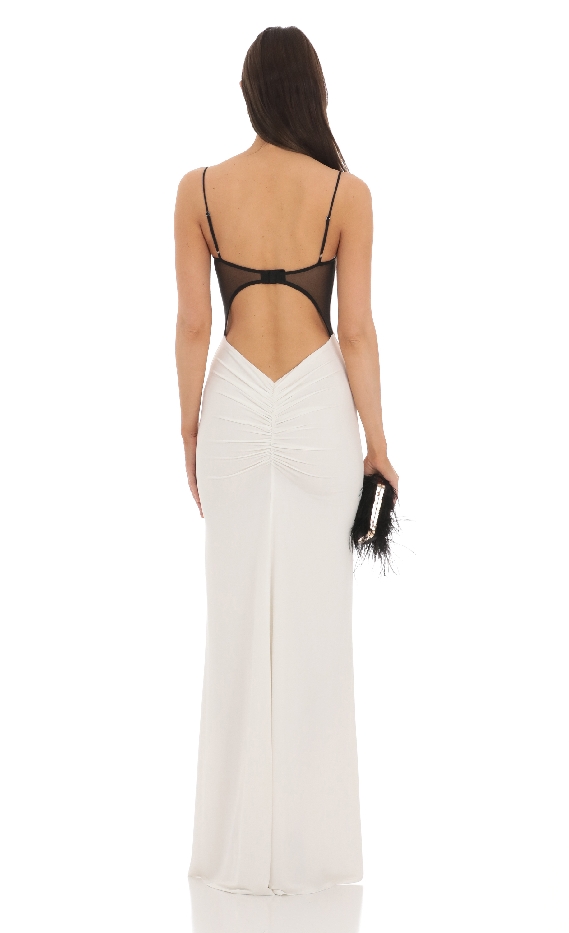 Open Back Two-Toned Maxi Dress in White