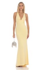 Picture Front Twist V-Neck Maxi Dress in Yellow. Source: https://media-img.lucyinthesky.com/data/Feb24/150xAUTO/38582a8c-77b8-4bd7-ad09-39a8c33d1149.jpg