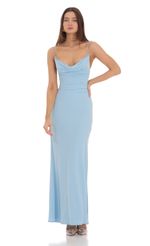 Picture Cowl Neck Mermaid Maxi Dress in Blue. Source: https://media-img.lucyinthesky.com/data/Feb24/150xAUTO/416a970a-1850-4cf3-9776-34f123d459c1.jpg
