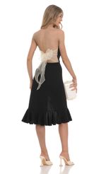 Picture Strapless Back Bow Midi Dress in Black. Source: https://media-img.lucyinthesky.com/data/Feb24/150xAUTO/582bf78b-188c-4ad6-8d5f-6b94fdb4699d.jpg