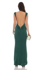 Picture Open Back Maxi Dress in Green. Source: https://media-img.lucyinthesky.com/data/Feb24/150xAUTO/611d0e32-3728-4544-bae0-2d21028f7f45.jpg