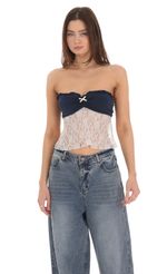Picture Strapless Lace Top in Navy. Source: https://media-img.lucyinthesky.com/data/Feb24/150xAUTO/61e7f3bf-fc7f-4b3c-bc2a-f7803c8c0d84.jpg