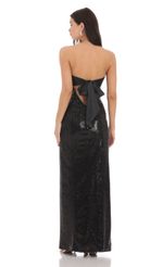Picture Sequin Satin Back Tie Maxi Dress in Black. Source: https://media-img.lucyinthesky.com/data/Feb24/150xAUTO/7120aae6-9574-4eac-afb7-84aab408784a.jpg