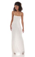 Picture Sequin Mesh Maxi Dress in White. Source: https://media-img.lucyinthesky.com/data/Feb24/150xAUTO/870c1f45-f5d8-43c0-b3ca-eef540e057eb.jpg