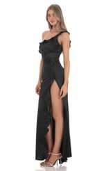 Picture Satin One Shoulder Maxi Dress in Black. Source: https://media-img.lucyinthesky.com/data/Feb24/150xAUTO/87a97488-fc28-4c38-9439-b70d88ec8ccd.jpg